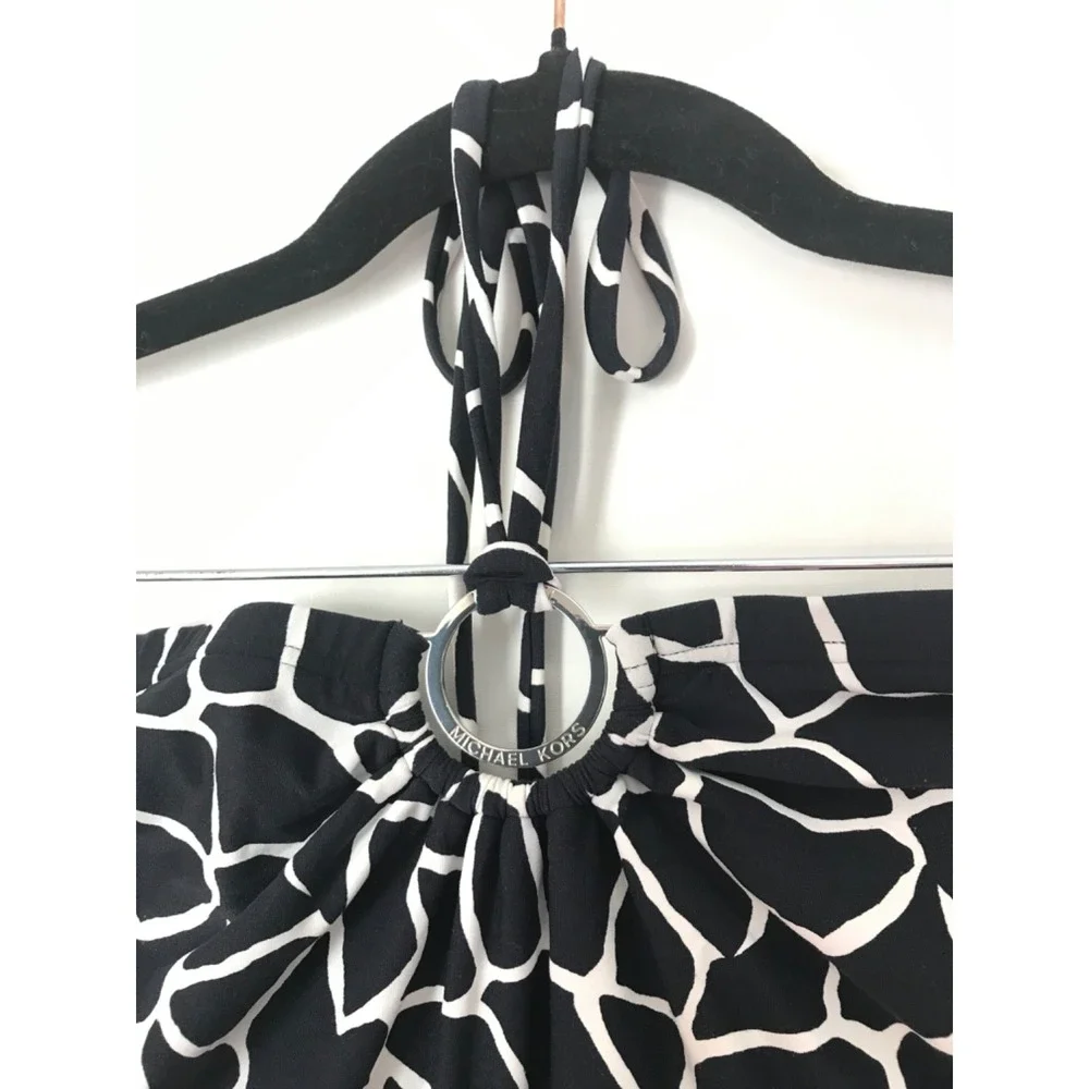 Michael Kors Animal Print Halter Tankini Swim Top Silver Tone Hardware Size 18W